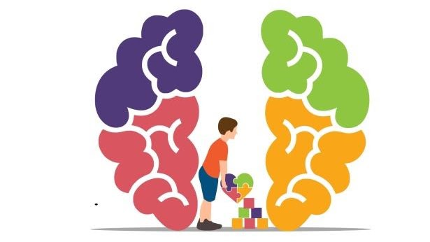 Illustration of a child building with developmental supports