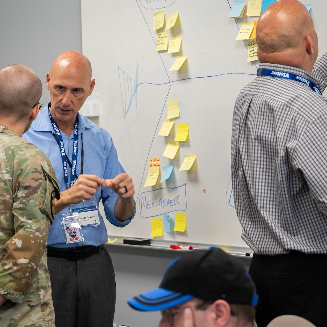 Professionals working together around a planning wall