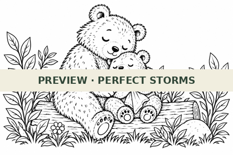 Black-and-white bear caregiver and cub coloring page preview