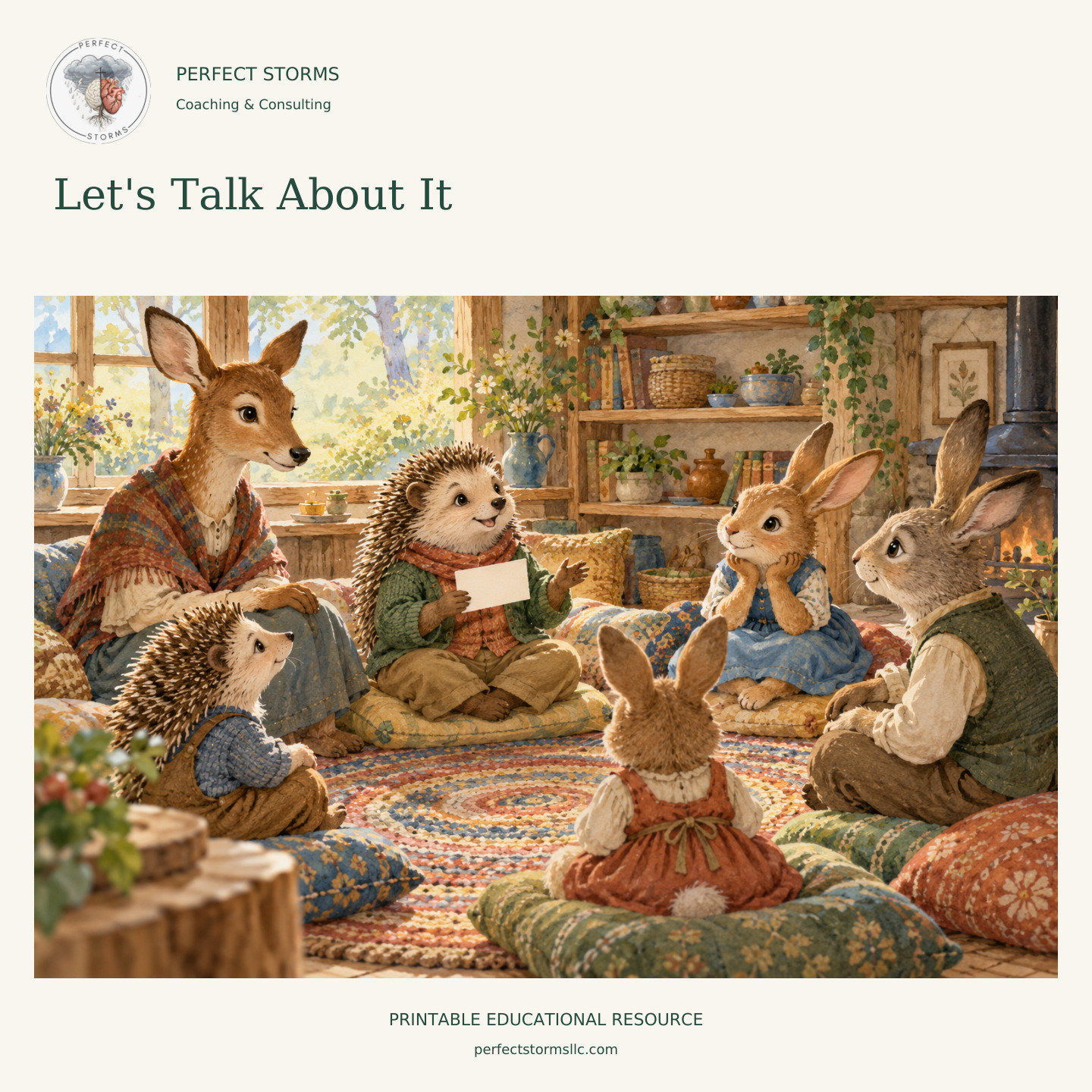 Let's Talk About It woodland product illustration