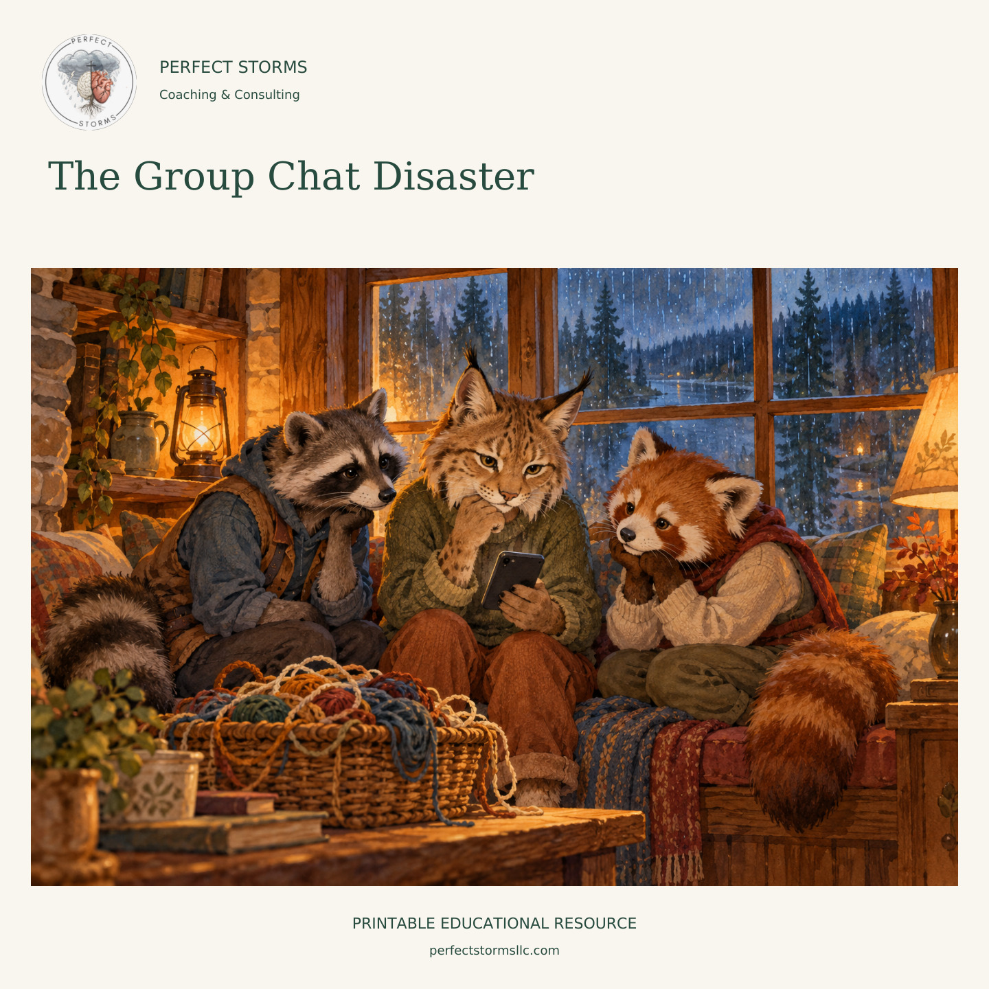 The Group Chat Disaster woodland product illustration