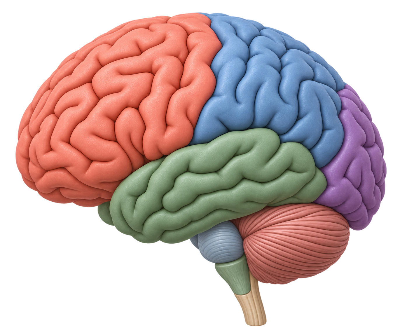 A detailed, softly colored three-dimensional brain model